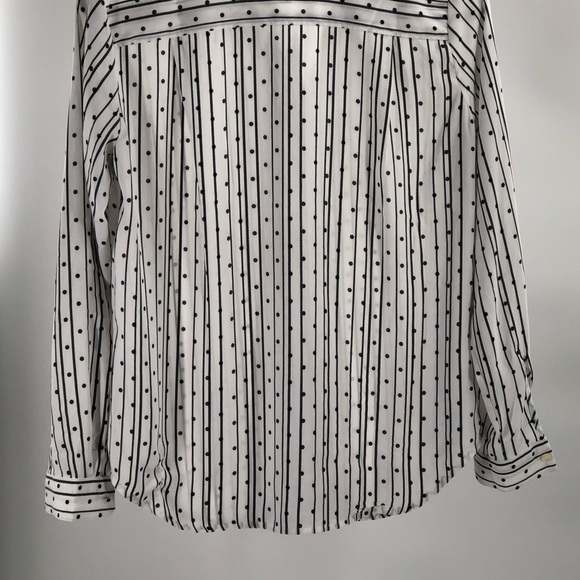 LOFT, size small blouse. 100% polyester. White with black stripes and polka dots - Picture 3 of 4